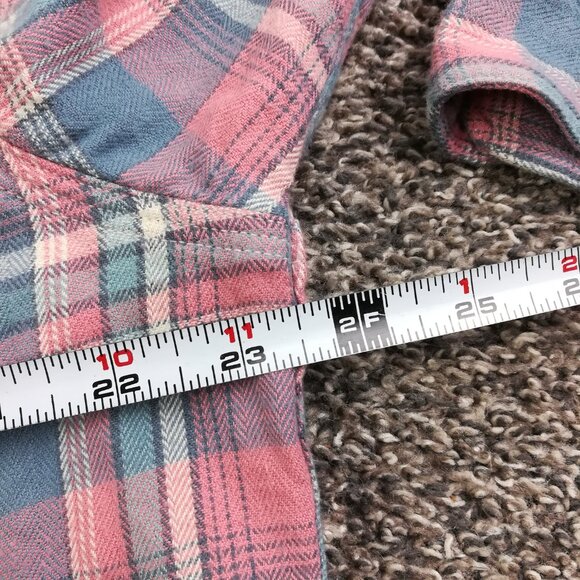 Faherty Shirt Flannel Organic Cotton Herringbone Plaid Pink Blue Mens Large - Picture 6 of 9